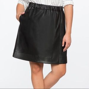 Black Leather Mini Skater Skirt With Pockets